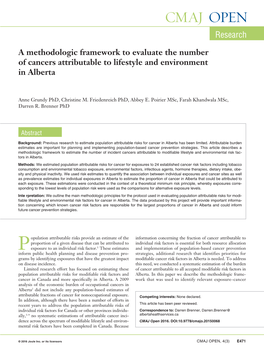 A Methodologic Framework to Evaluate the Number of Cancers Attributable to Lifestyle and Environment in Alberta