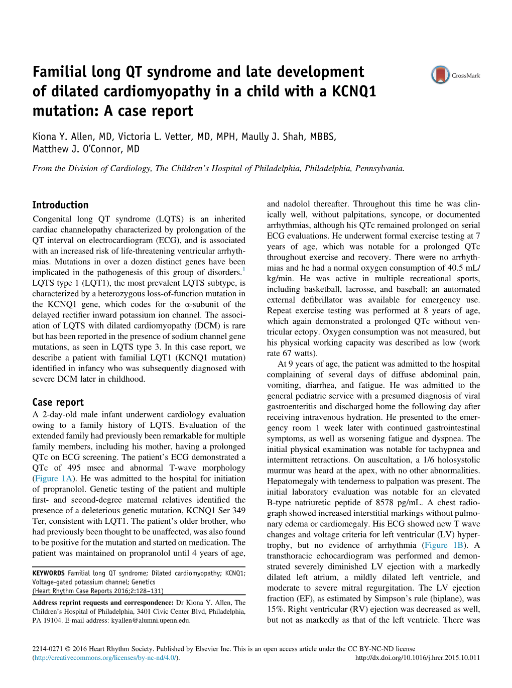 Familial Long QT Syndrome and Late Development of Dilated Cardiomyopathy in a Child with a KCNQ1 Mutation: a Case Report