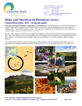 Wine and Truffle Tour of Piedmont Itinerary
