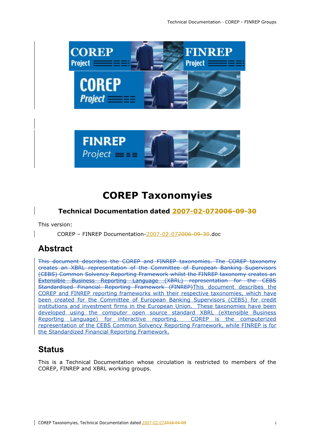 Technical Documentation COREP - FINREP Groups