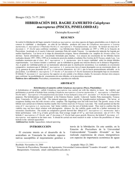 HIBRIDACIÓN DEL BAGRE ZAMURITO Calophysus Macropterus (PISCES, PIMELODIDAE)