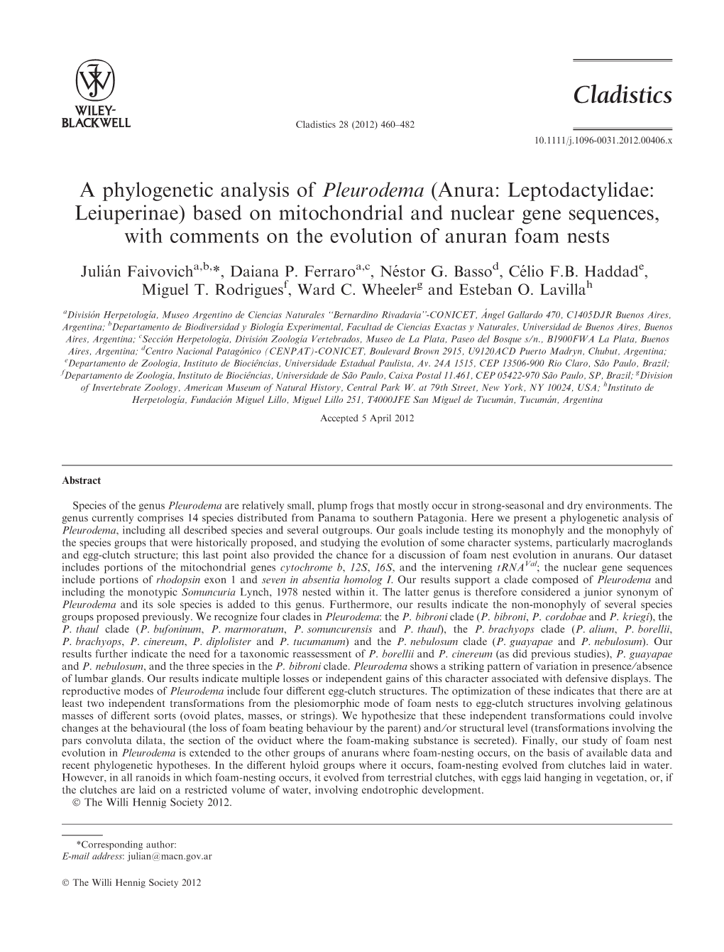 A Phylogenetic Analysis of Pleurodema