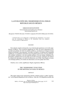 La Evolución Del Negrinismo En El Exilio Republicano En México