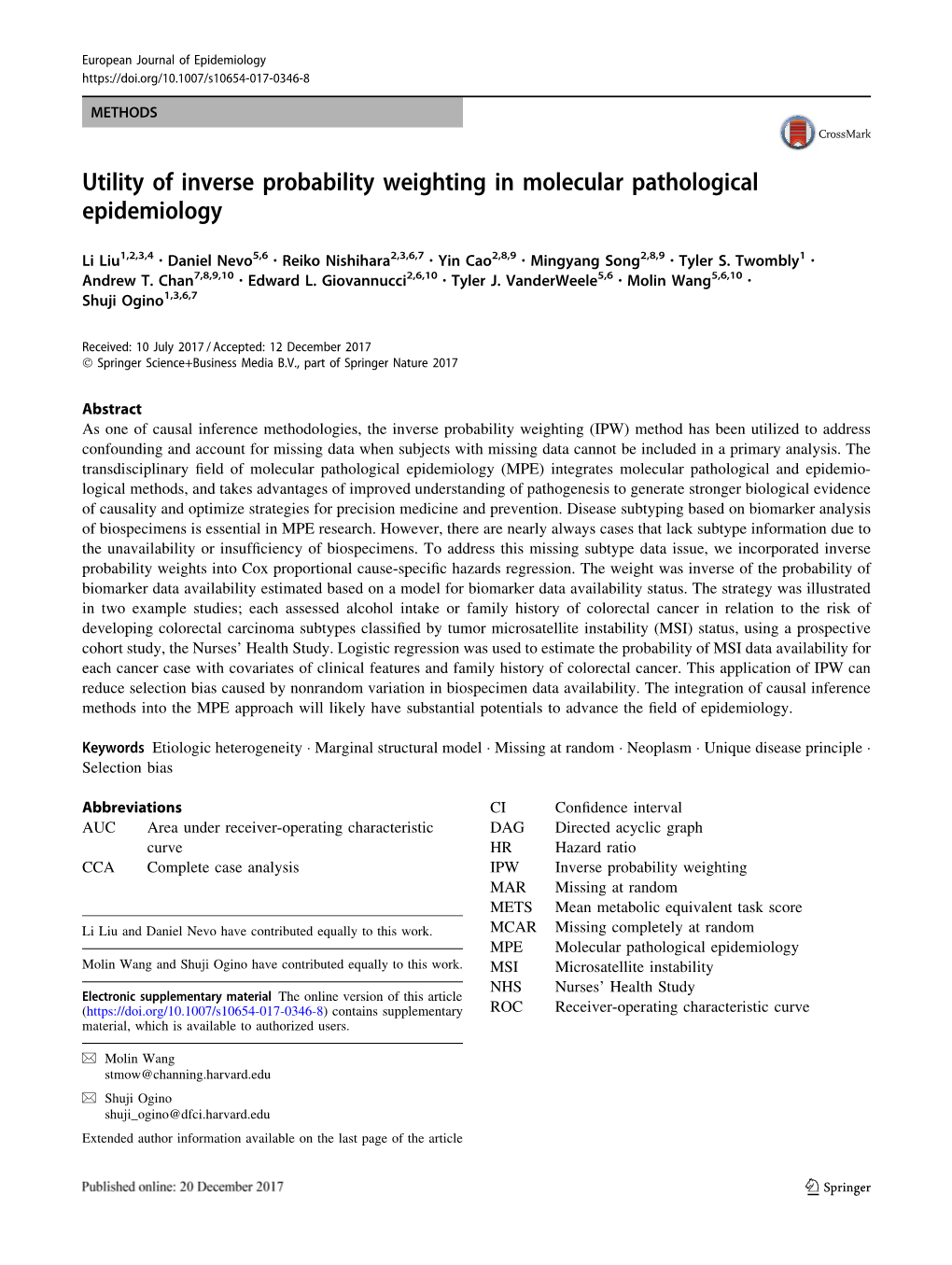 Utility of Inverse Probability Weighting in Molecular Pathological Epidemiology