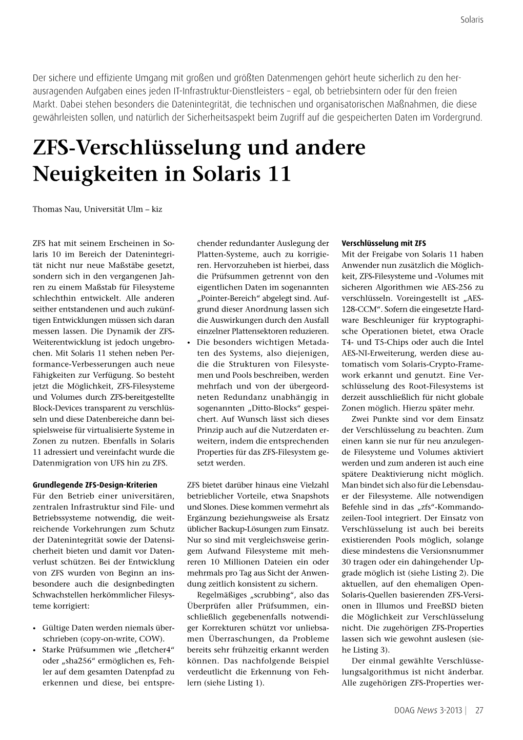 ZFS-Verschlüsselung Und Andere Neuigkeiten in Solaris 11