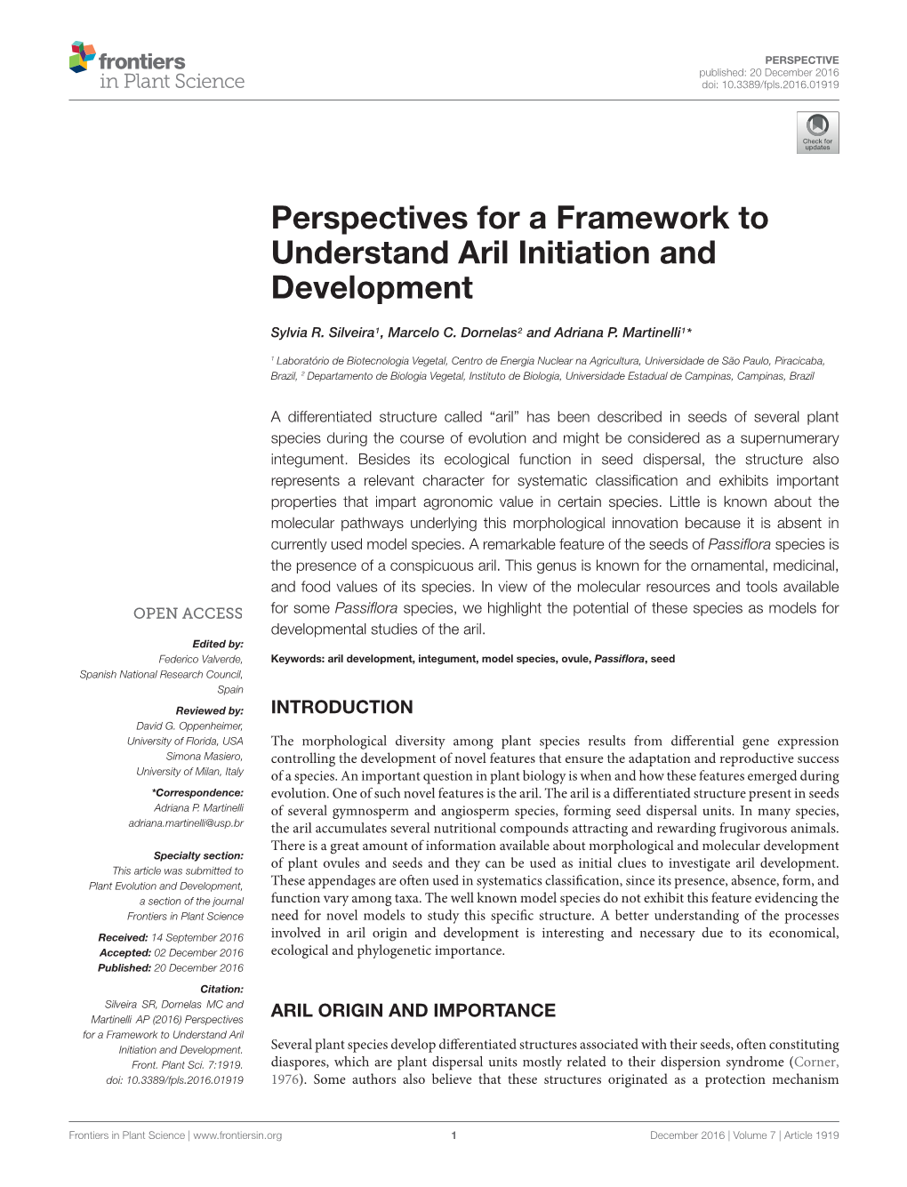 Perspectives for a Framework to Understand Aril Initiation and Development