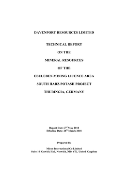 Davenport Resources Limited Technical Report On