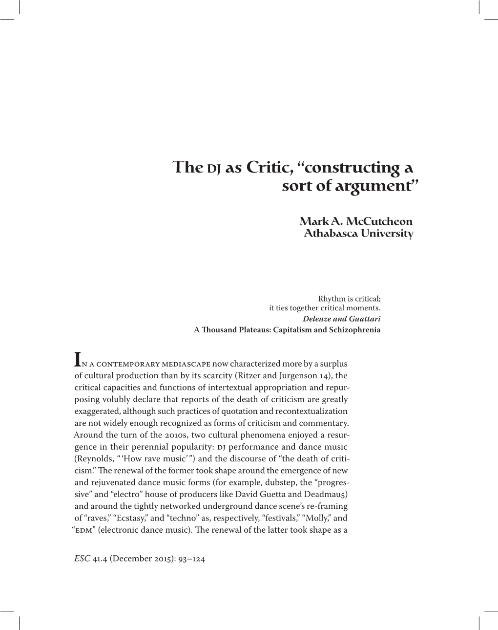 The Dj As Critic, “Constructing a Sort of Argument”