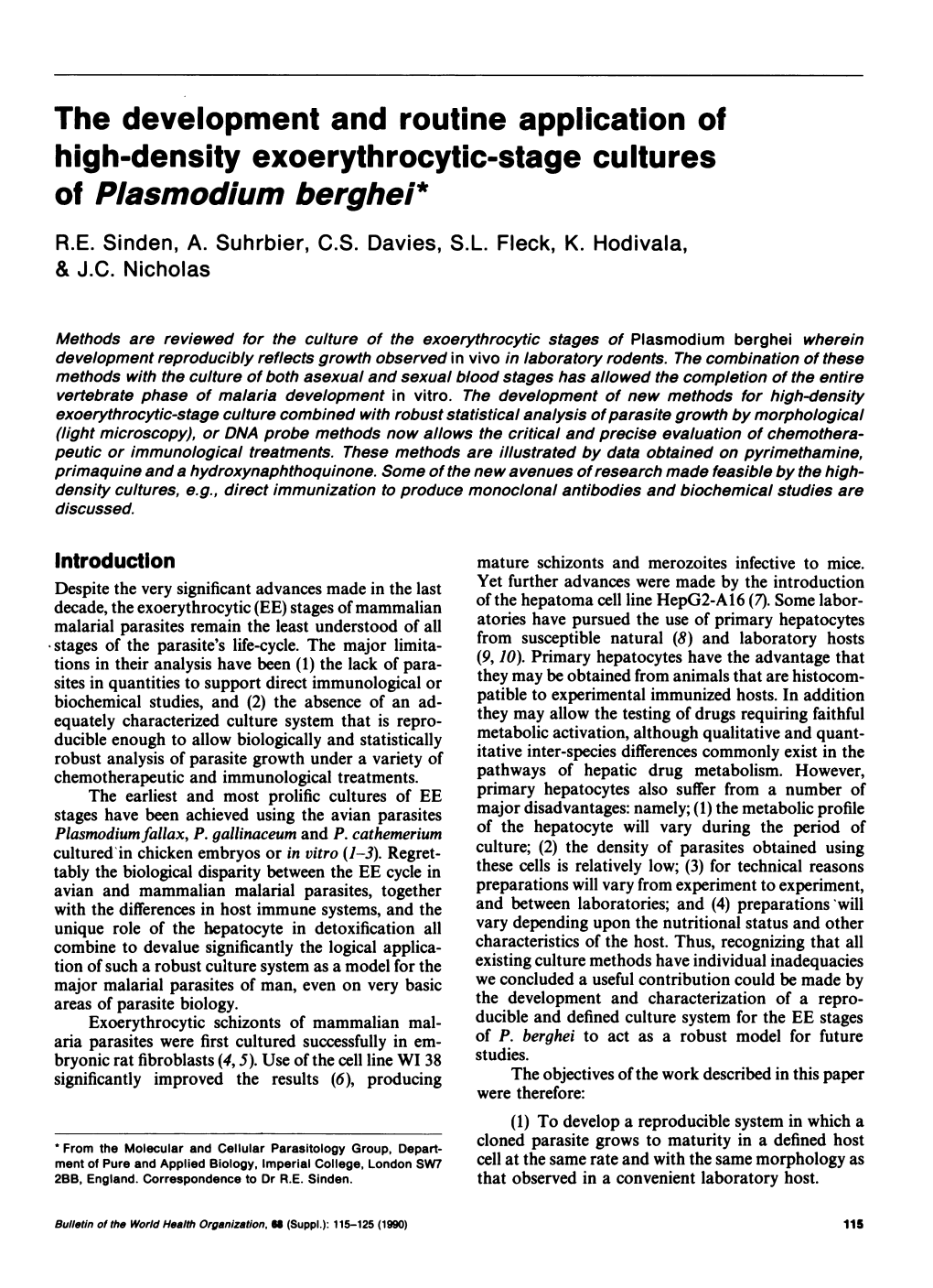 Of Plasmodium Berghei* R.E