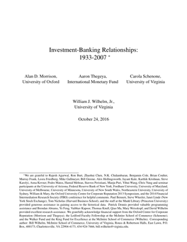 Investment-Banking Relationships: 1933-2007 ∗