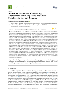 Innovative Perspective of Marketing Engagement: Enhancing Users’ Loyalty in Social Media Through Blogging