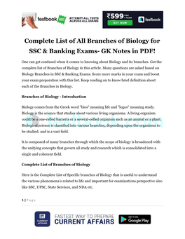 Complete List of All Branches of Biology for SSC & Banking Exams