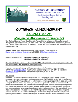 GS-0454-5/7/9, Rangeland Management Specialist
