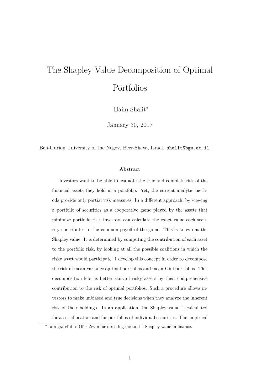 The Shapley Value Decomposition of Optimal Portfolios