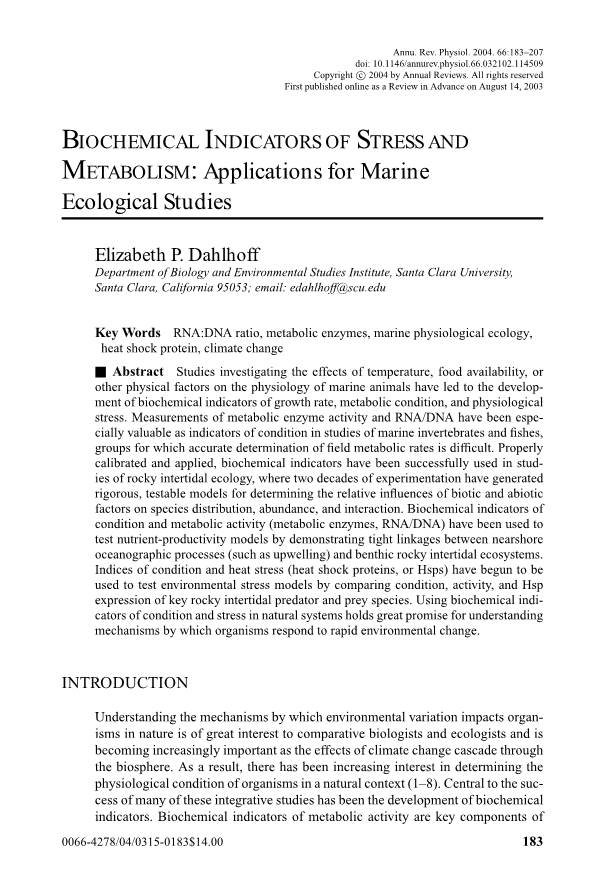 METABOLISM: Applications for Marine Ecological Studies