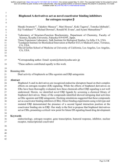 Bisphenol a Derivatives Act As Novel Coactivator Binding Inhibitors for Estrogen Receptor B