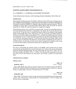 HARWELL RADIOCARBON MEASUREMENTS XI Alfriston