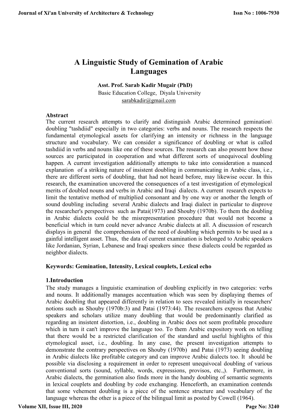 A Linguistic Study of Gemination of Arabic Languages