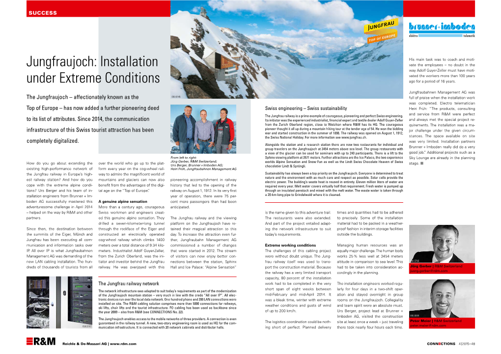 Jungfraujoch: Installation Under Extreme Conditions