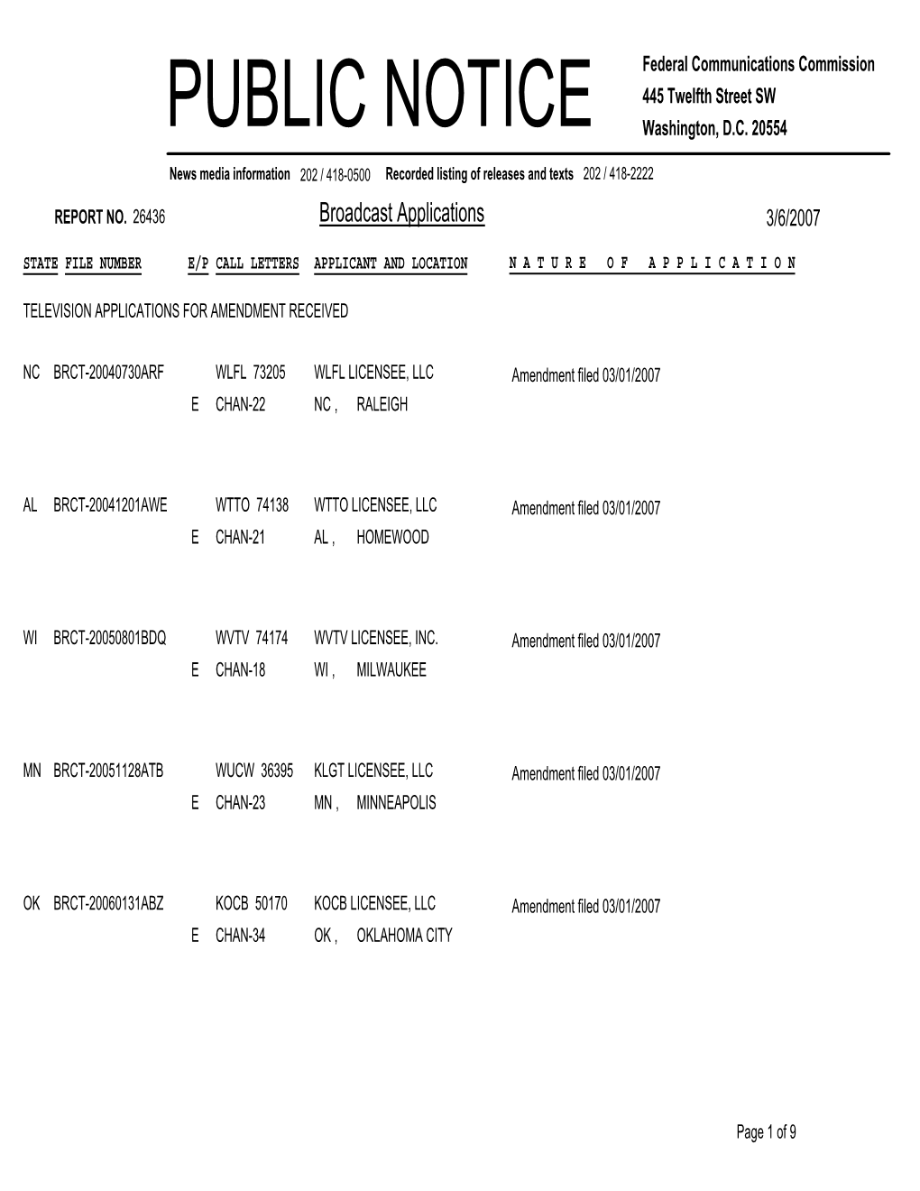 Broadcast Applications 3/6/2007