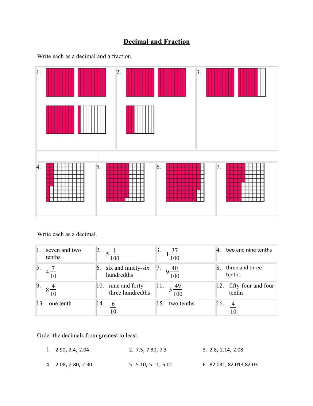 Decimal and Fraction