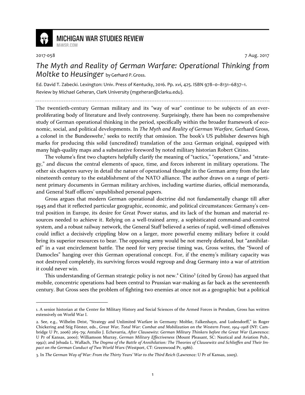 The Myth and Reality of German Warfare: Operational Thinking from Moltke to Heusinger by Gerhard P