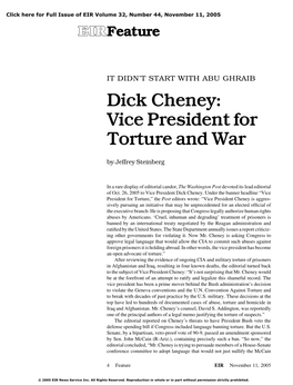 It Didn't Start with Abu Ghraib: Dick Cheney, Vice President For