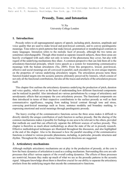 Prosody, Tone, and Intonation