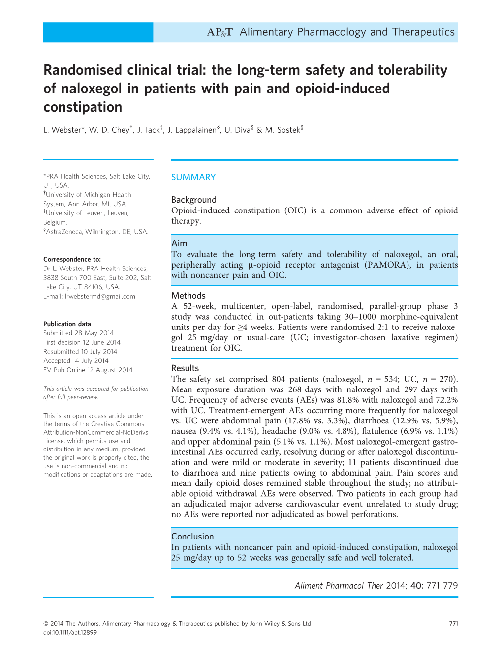 Randomised Clinical Trial: the Long-Term Safety and Tolerability of Naloxegol in Patients with Pain and Opioid-Induced Constipation