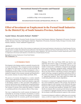 Effect of Investment on Employment in the Formal Small Industries in the District/City of South Sumatra Province, Indonesia
