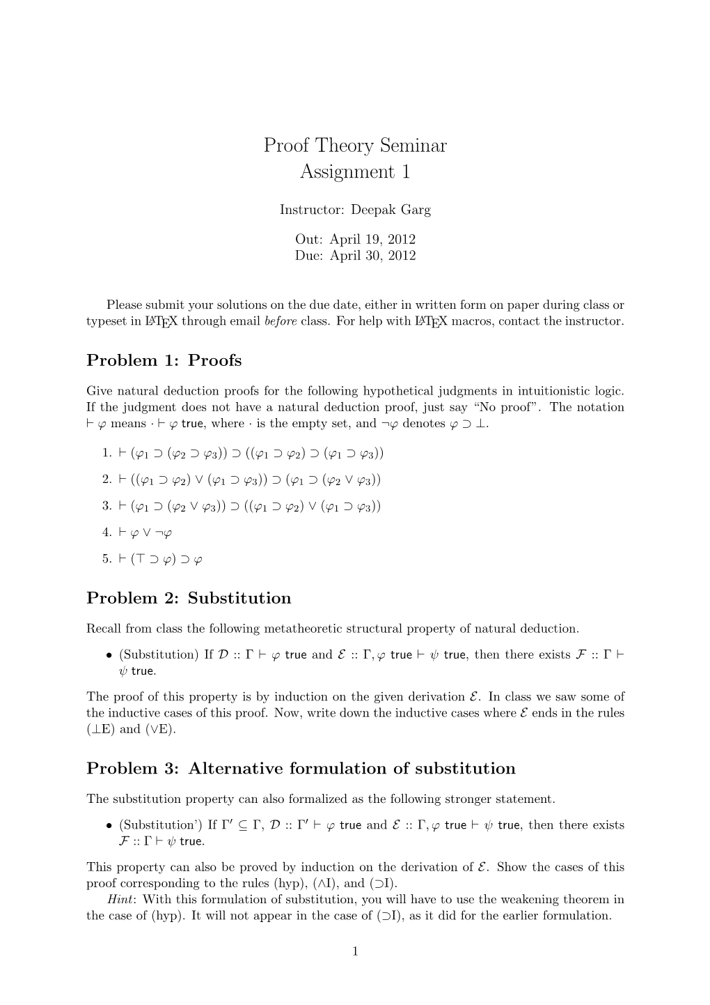 Proof Theory Seminar Assignment 1