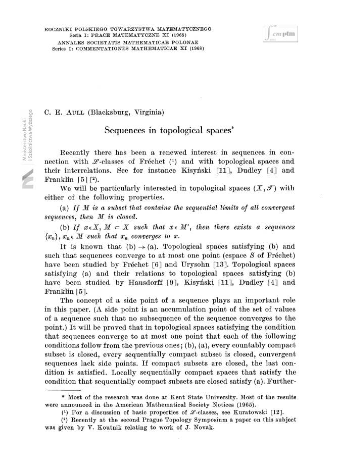 Sequences in Topological Spaces*