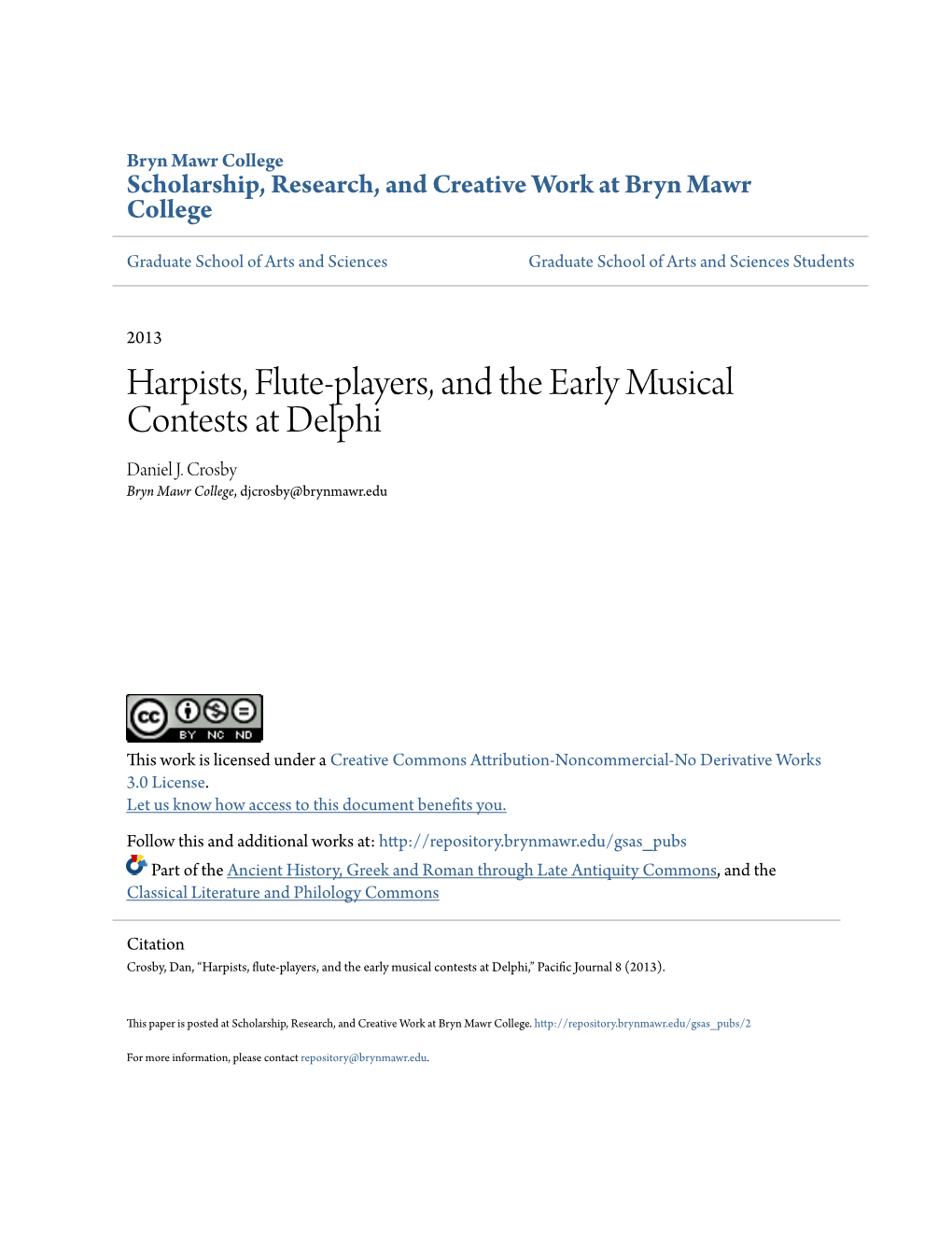 Harpists, Flute-Players, and the Early Musical Contests at Delphi Daniel J