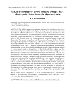 Radula Morphology of Clione Limacina (Phipps, 1774) (Gastropoda: Heterobranchia: Gymnosomata)