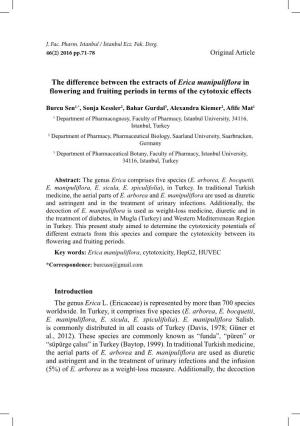 The Difference Between the Extracts of Erica Manipuliflora in Flowering and Fruiting Periods in Terms of the Cytotoxic Effects