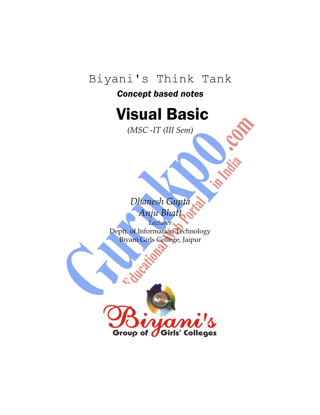 Visual Basic (MSC -IT (III Sem)