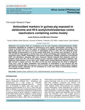 Antioxidant Markers in Guinea Pig Exposed to Obidoxime and HI-6 Acetylcholinesterase Oxime Reactivators Containing Oxime Moiety