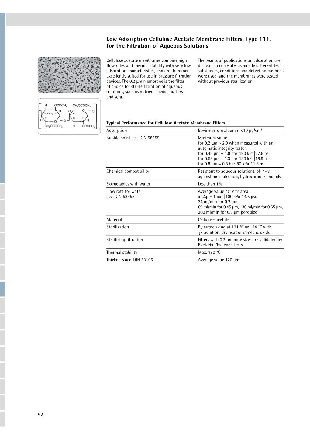 Low Adsorption Cellulose Acetate Membrane Filters, Type 111, for the Filtration of Aqueous Solutions