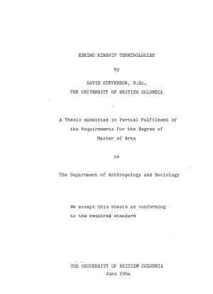ESKIMO KINSHIP TERMINOLOGIES DAVID STEVENSON, B.Sc. THE