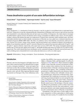 Freeze Desalination As Point-Of-Use Water Defluoridation Technique