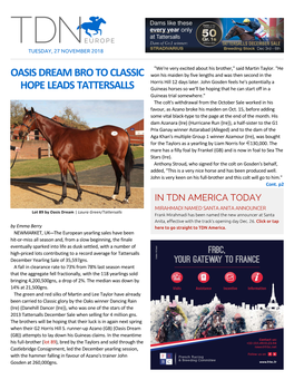 Oasis Dream Bro to Classic Hope Leads Tattersalls