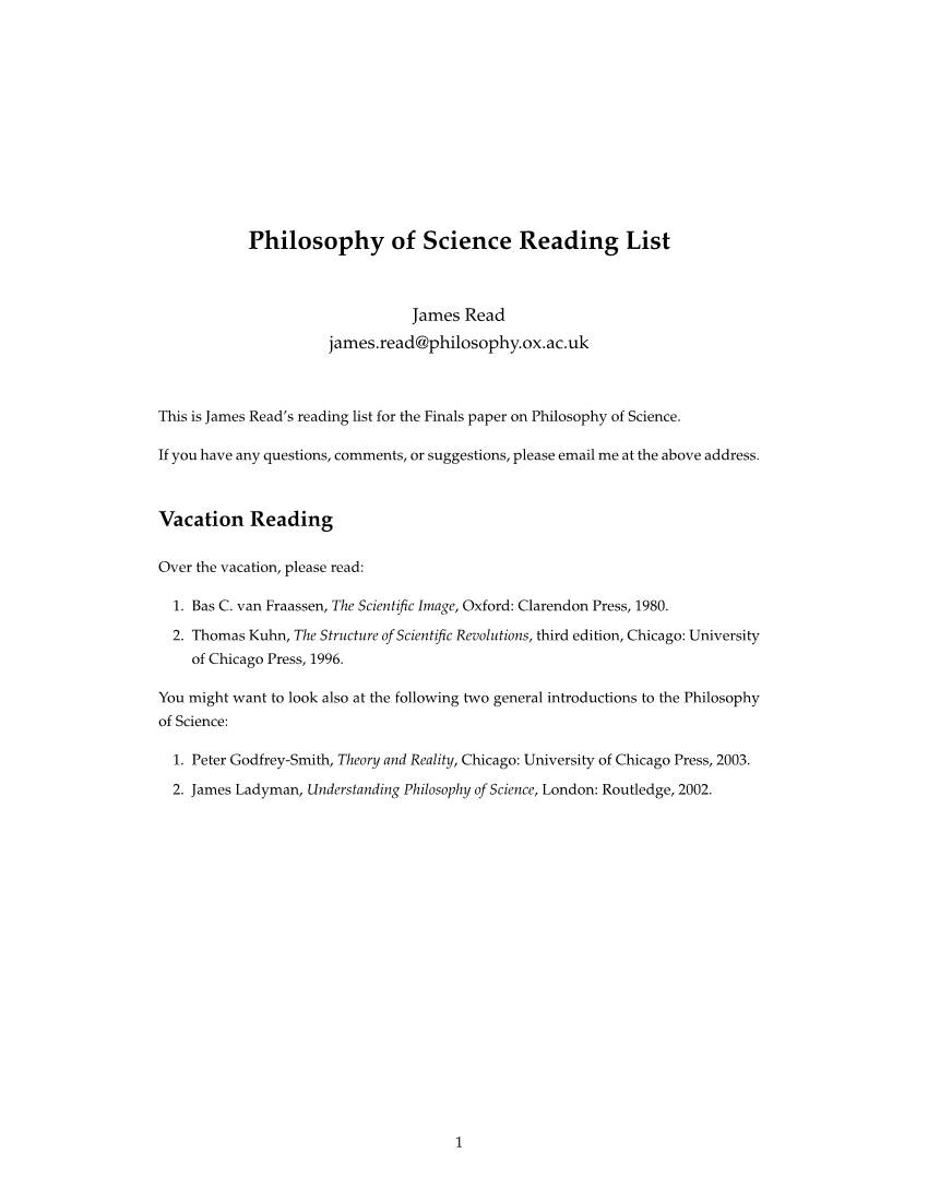 Philosophy of Science Reading List