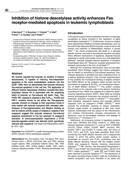 Inhibition of Histone Deacetylase Activity Enhances Fas Receptor-Mediated Apoptosis in Leukemic Lymphoblasts