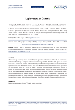 Lepidoptera of Canada 463 Doi: 10.3897/Zookeys.819.27259 REVIEW ARTICLE Launched to Accelerate Biodiversity Research