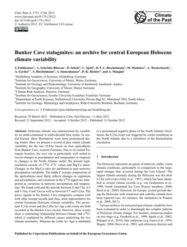 Bunker Cave Stalagmites: an Archive for Central European Holocene Climate Variability