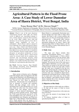Agricultural Pattern in the Flood Prone Area: a Case Study of Lower Damodar Area of Haora District, West Bengal, India