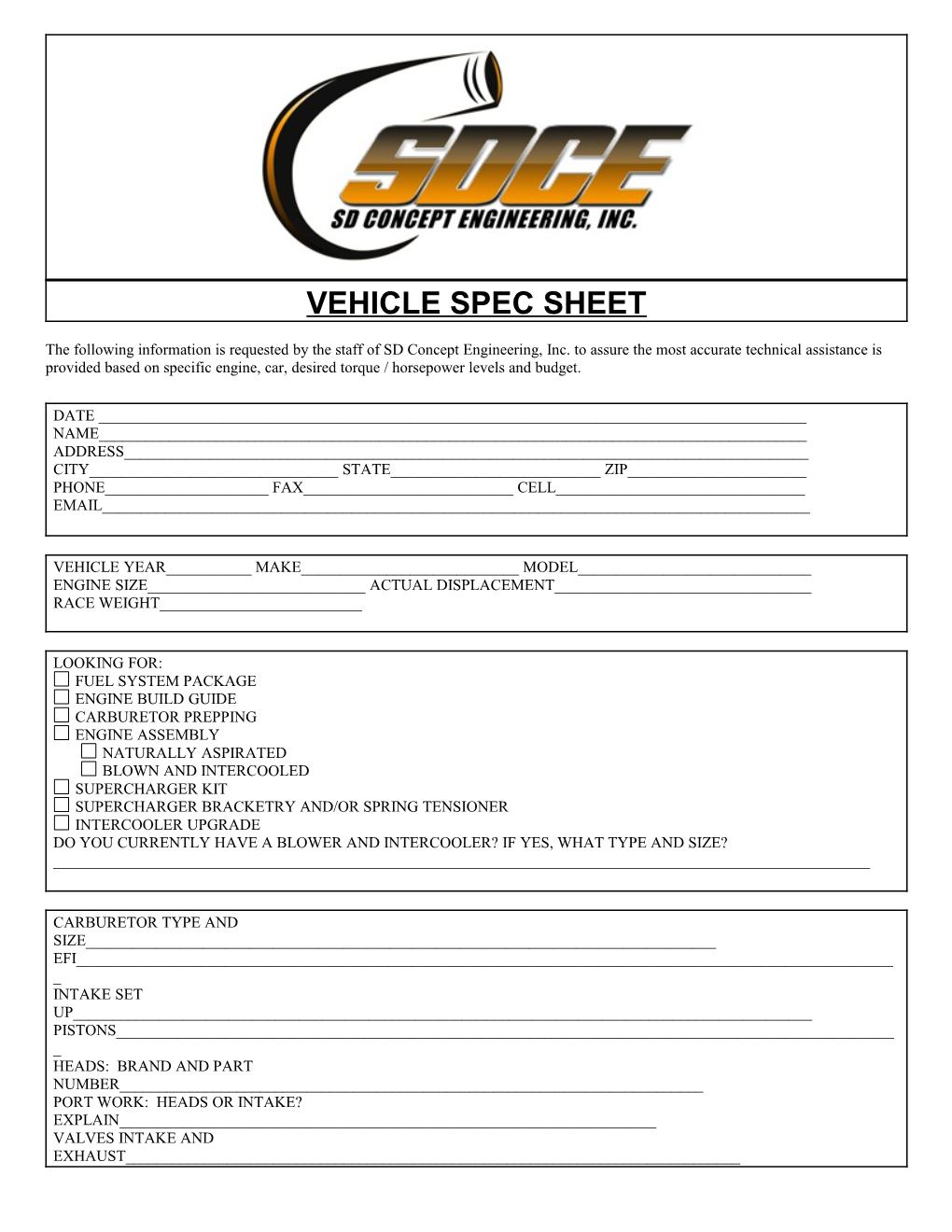 Vehicle Spec Sheet