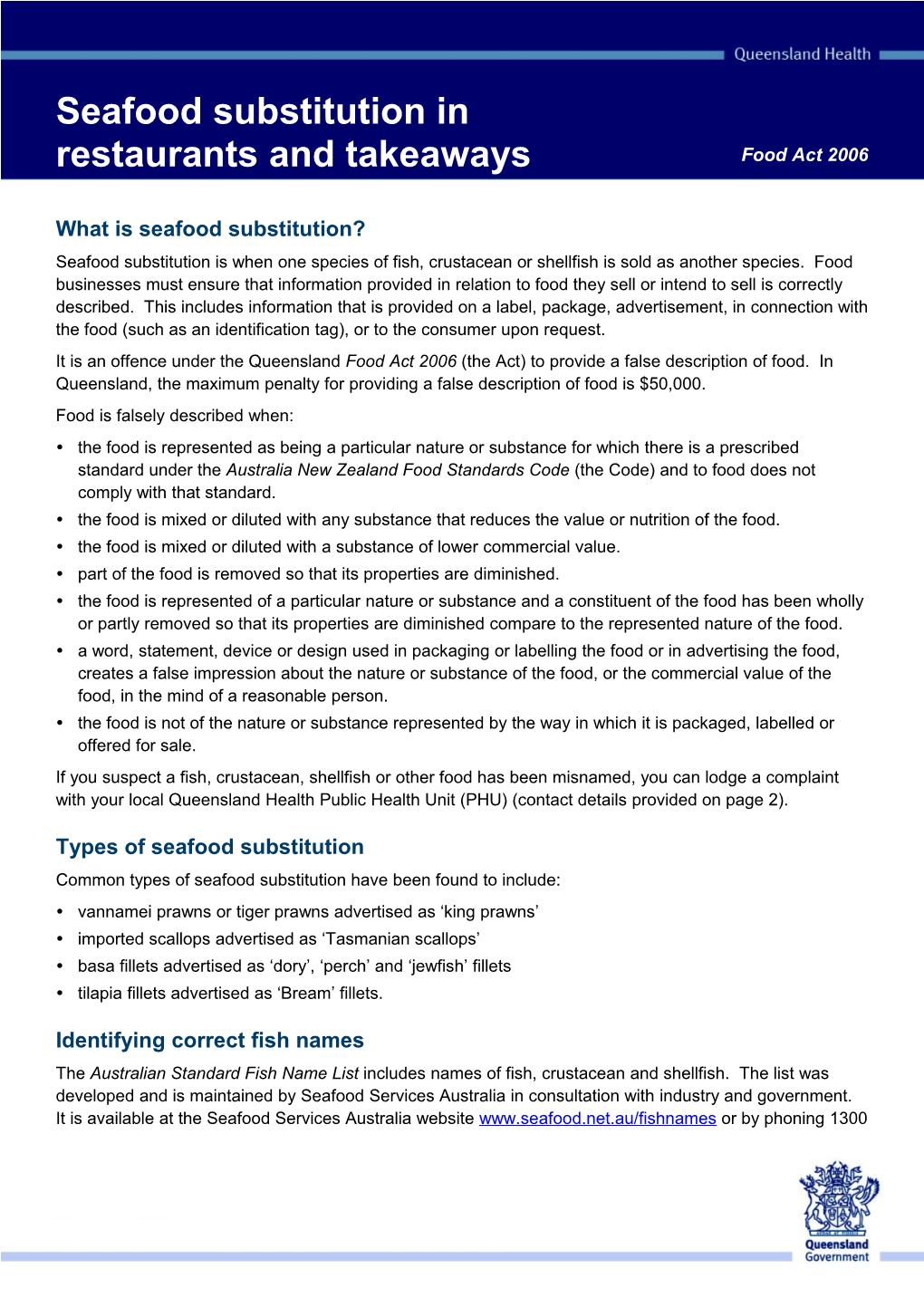 Seafood Substitution in Restaurants and Takeaways