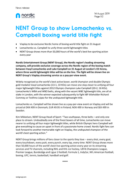 Viaplay to Be Exclusive Nordic Home of Boxing World Title Fight on 31 August • Lomachenko Vs. Campbell to Unify Three Worl