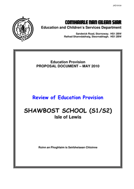 Education Provision PROPOSAL DOCUMENT – MAY 2010